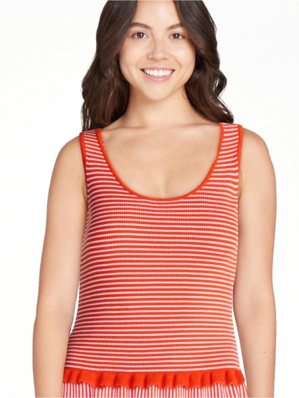 Striped Red and White Sleeveless Tank Top